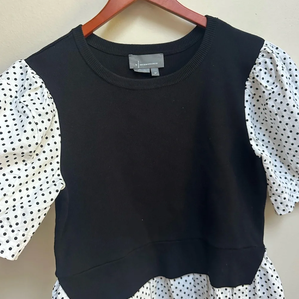 Anthropologie Polka Dot Puff Sleeve Top